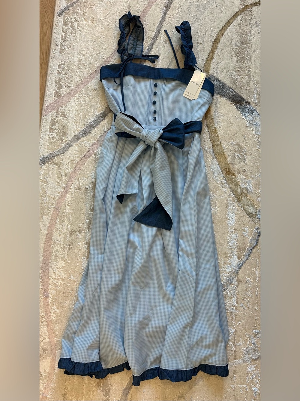 NWT Axes Femme Rose Embroidery Gather Frill JSK Dress in Saxe Blue - Picture 7 of 8